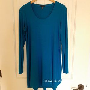 Eileen Fisher Scoop Neck Long Sleeve Jersey Tunic Blue Size S